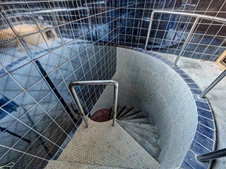 Stairs to underground bathroom in Hotel Gaia